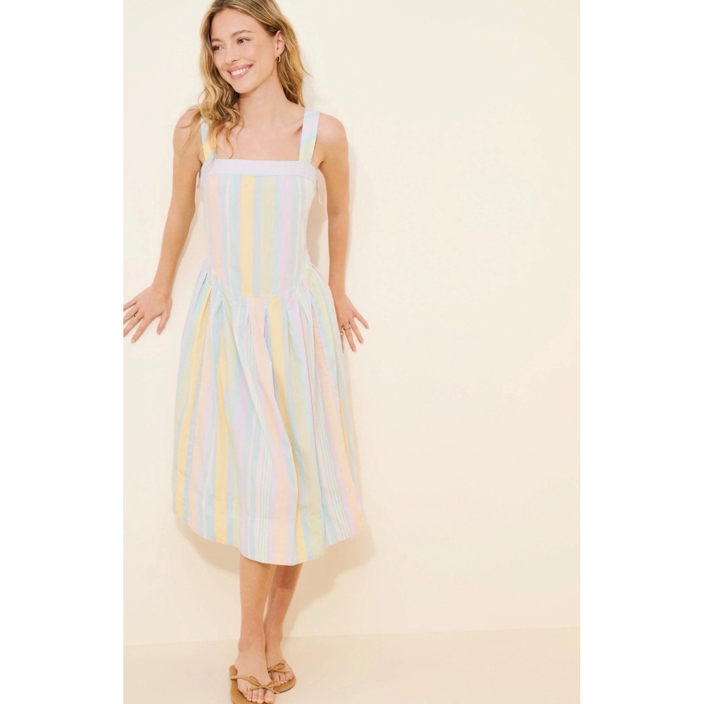 Free People Primavera Pastel Striped Midi Dress Tie Drop Waist Spring Small